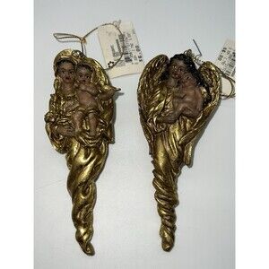 VTG 1980s Marshall Field's Christmas Shop w/Black Angel/Mary/Baby Ornaments-NOS